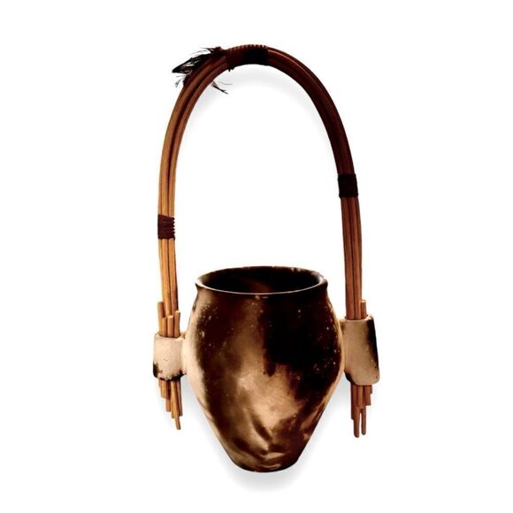 Native American Studio Pottery Smoke Pit Fired Basket Vase - Picture 3 of 8